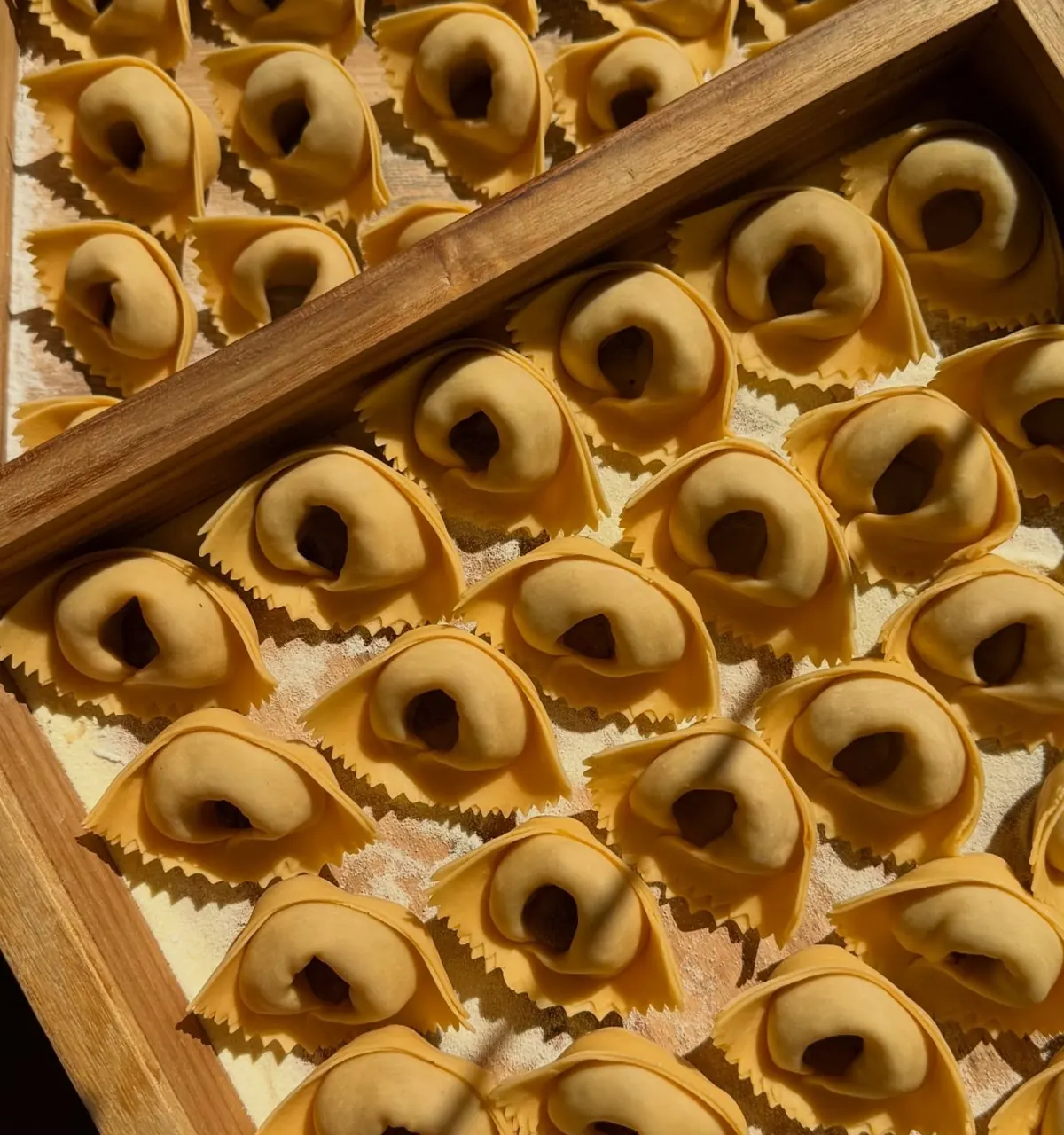 Bandeja de cappellacci recheados, feitos à mão